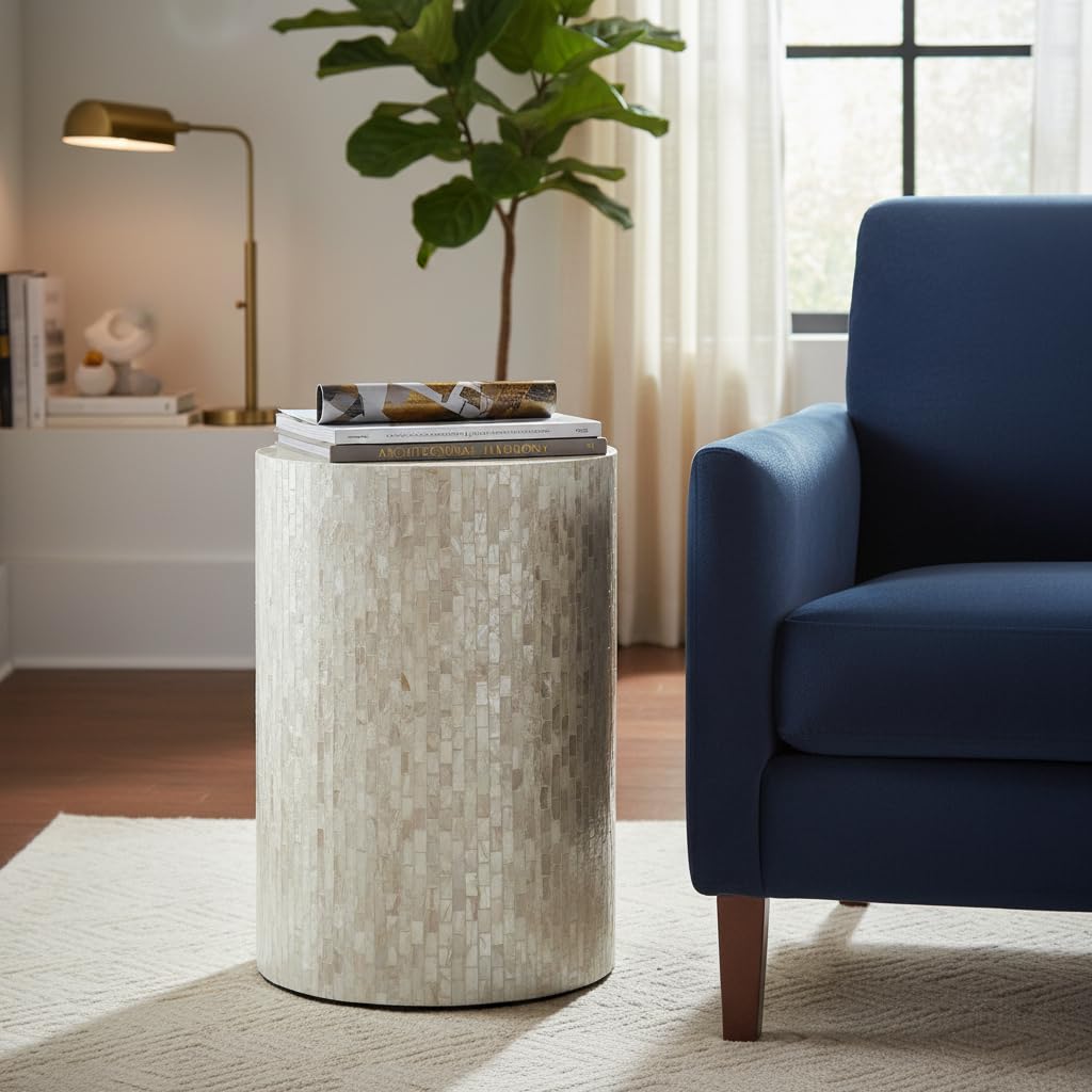 Mother of Pearl Drum Side Table