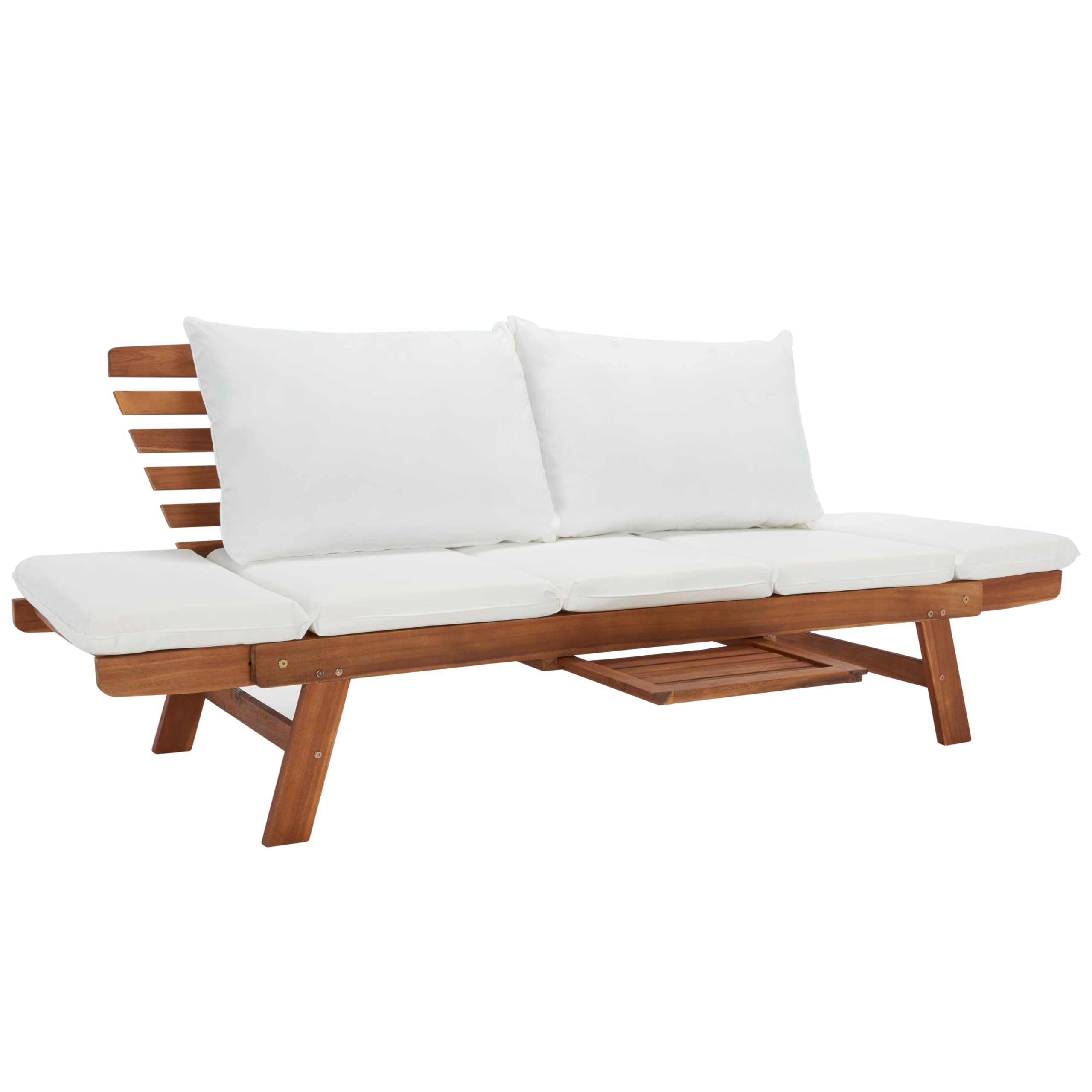 SAFAVIEH Outdoor Collection Emely Natural Acacia Wood/Beige Cushion Expandable Loveseat Daybed