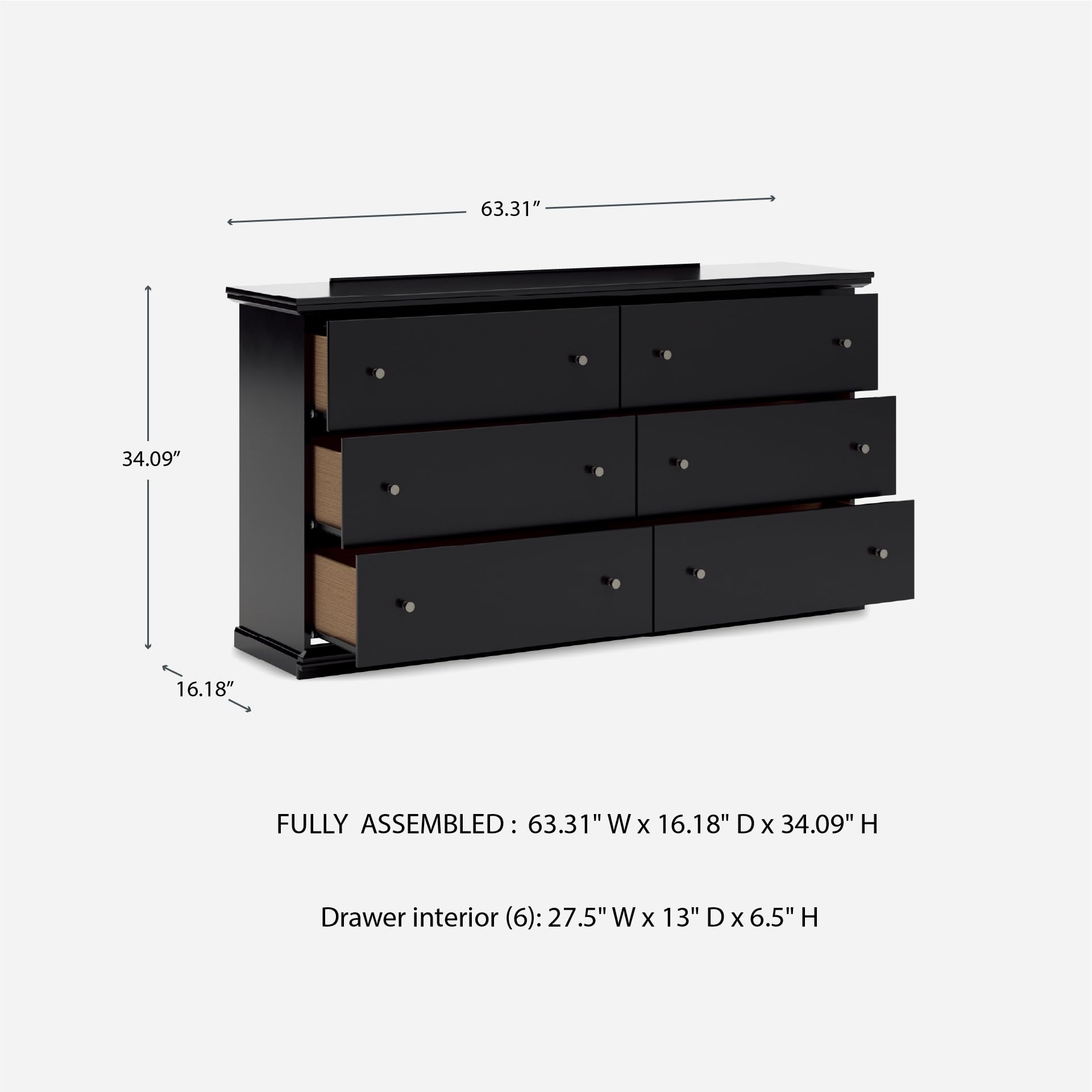 Signature Design by Ashley Maribel Classic 6 Drawer Dresser, Black