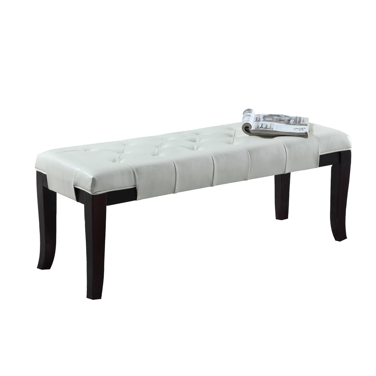 Roundhill Furniture Linon Faux Leather Tufted Bench, White