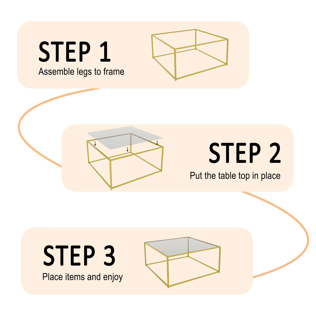 Square Gold Glass Coffee Table
