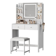 Makeup Vanity with LED Mirror and Stool