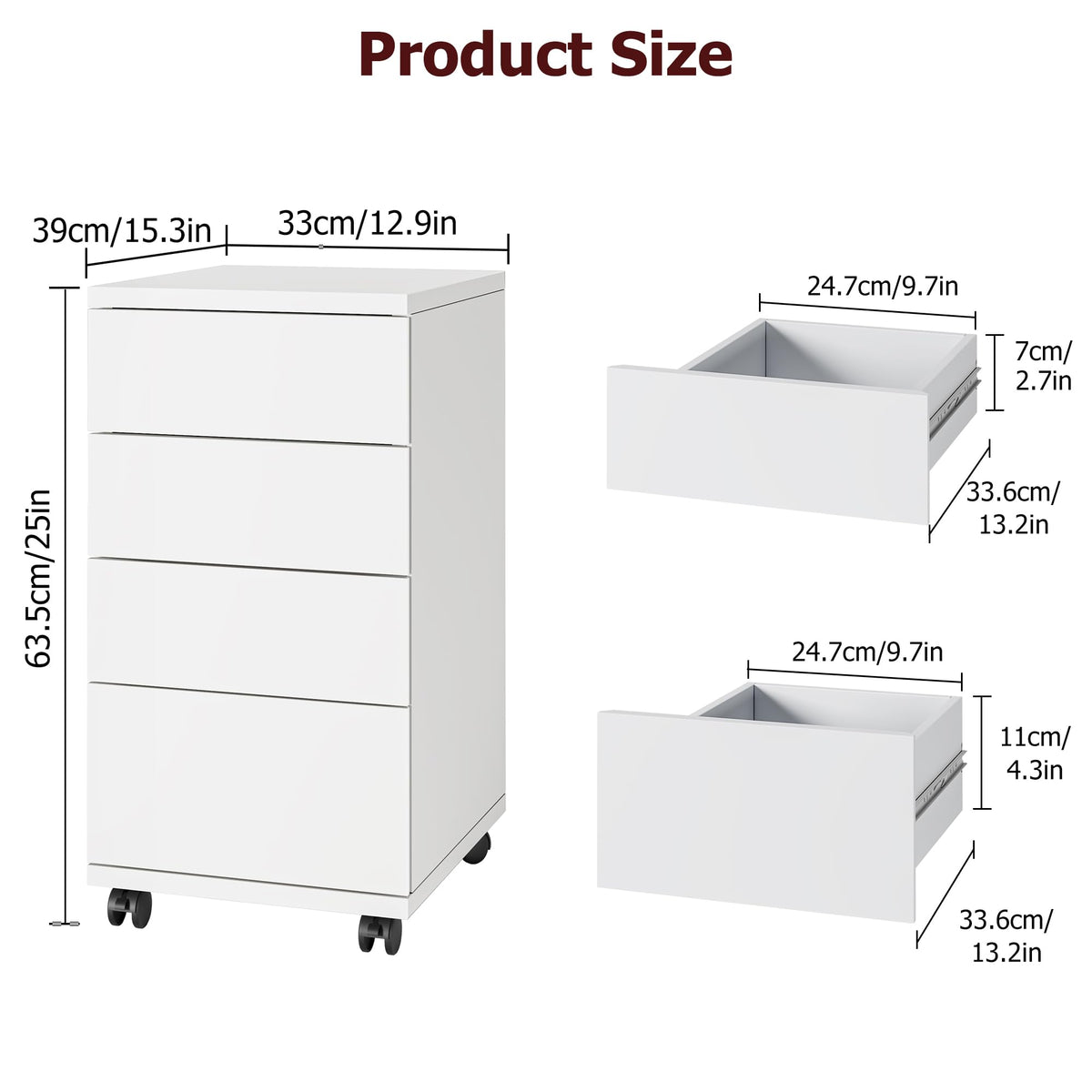 4-Drawer Rolling Office Cabinet