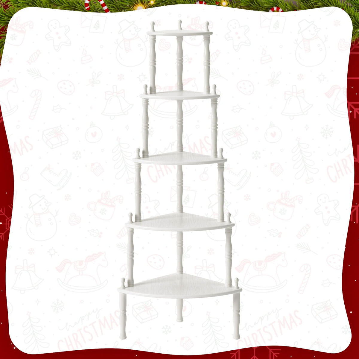 NKGIAG 5ft Christmas Village Display Stand, 5-Tier Tree Corner Shelf, White
