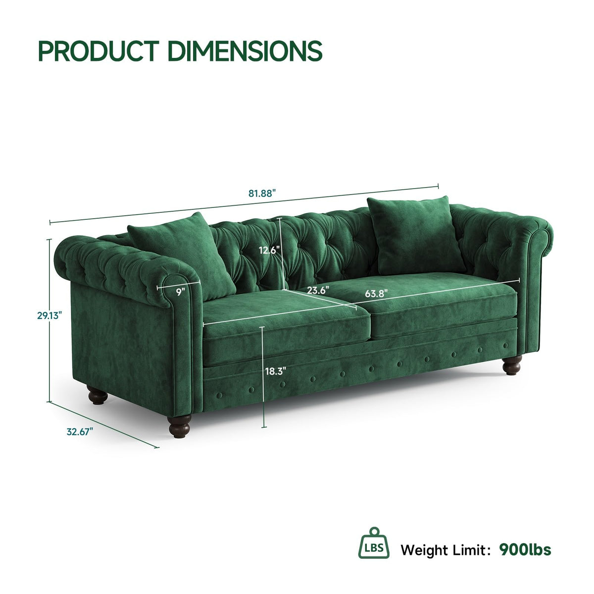 Green Velvet Chesterfield Sofa