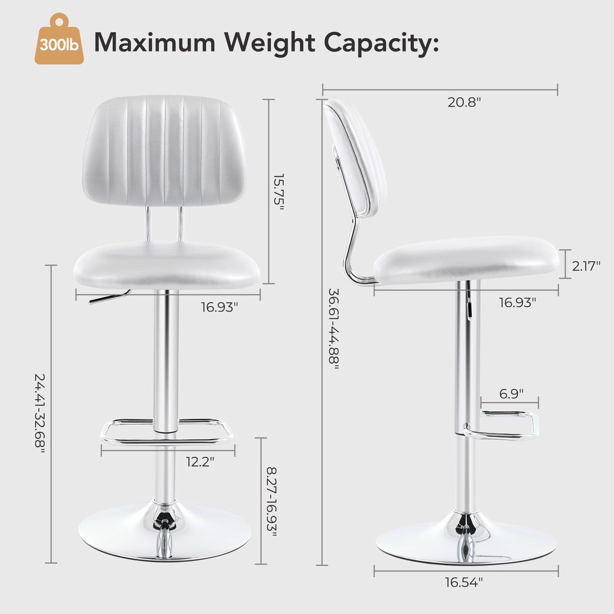 shipborne Bar Stools Set of 2, Swivel Barstools, Modern Bar Chairs, Silver
