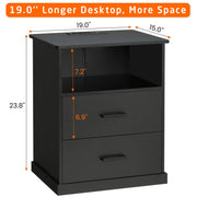 Hasuit Night Stand Set of 2 with Charging Station, Large Nightstands with Storage Drawers and Open Cubby, Black Bedside Side End Table for Home Office, Wider Tabletop 19.0'' x 15.0''