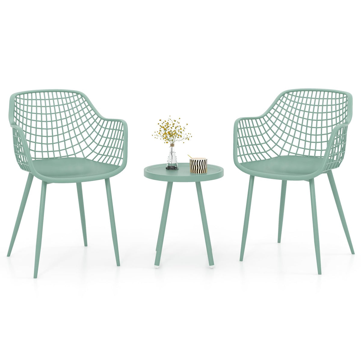 Tangkula 3 Piece Patio Bistro Set, All Weather Heavy Duty Table and Chairs Set of 2 with Widen Seats, Outdoor Furniture Set for Porch, Balcony, Backyard (Green)