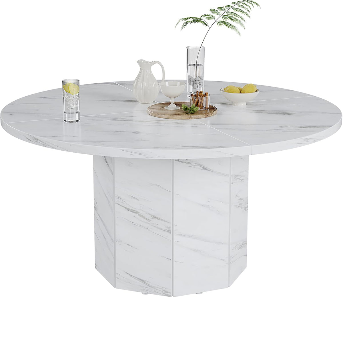 White Faux Marble Round Dining Table