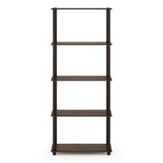 Furinno TURN-N-TUBE Storage Shelves, 5-Tier Book Shelf, Corner Shelf, Toolless Open Shelves, for Organization and Storage, Living Room, Garage, Home Office, Walnut