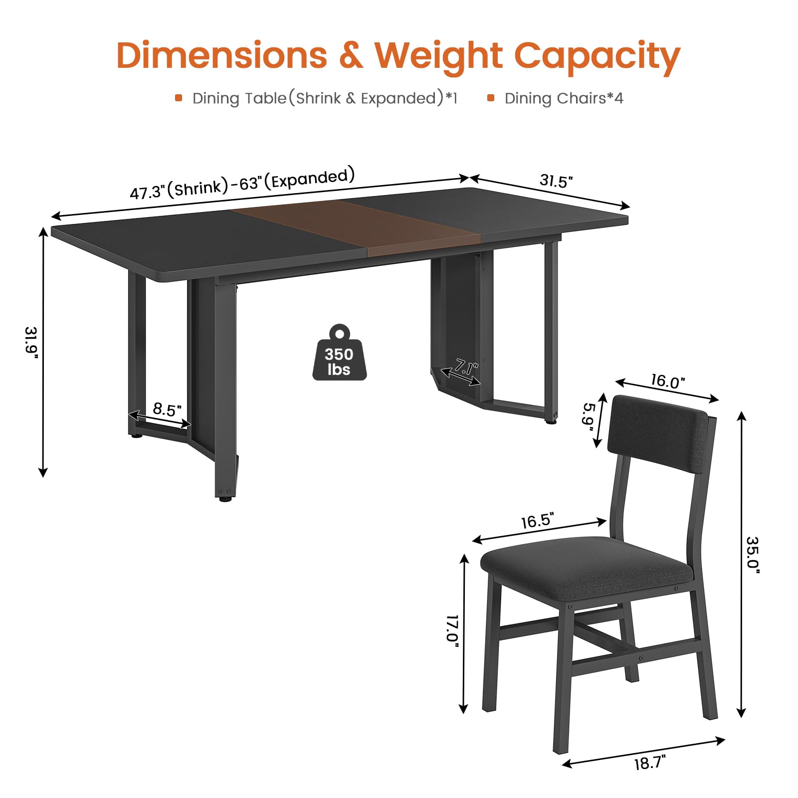 Extendable Dining Table Set for 4-6