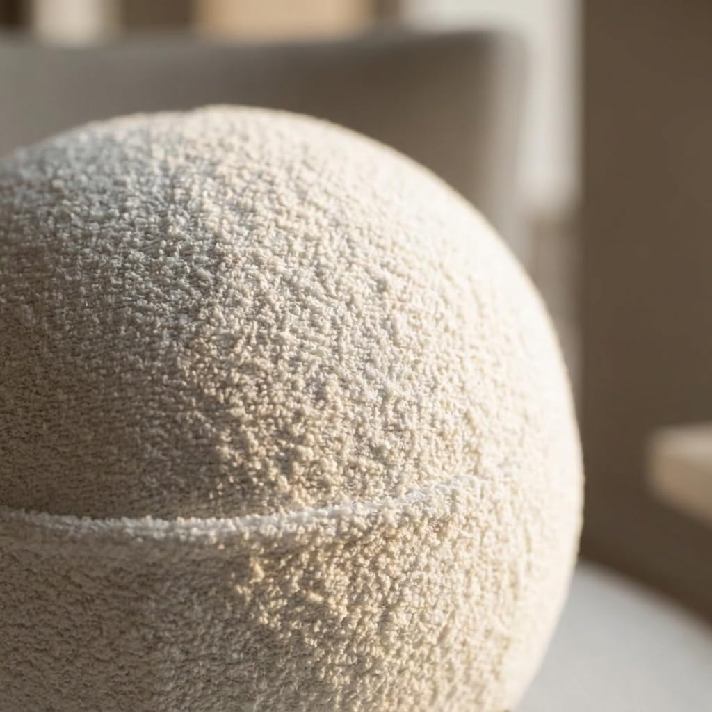 COZELA Orb Bouclé Sphere Pillow, 12 Inch Ergonomic Back & Arm Support, 600 GSM Textured Décor Throw Pillow with Hidden Pocket, White