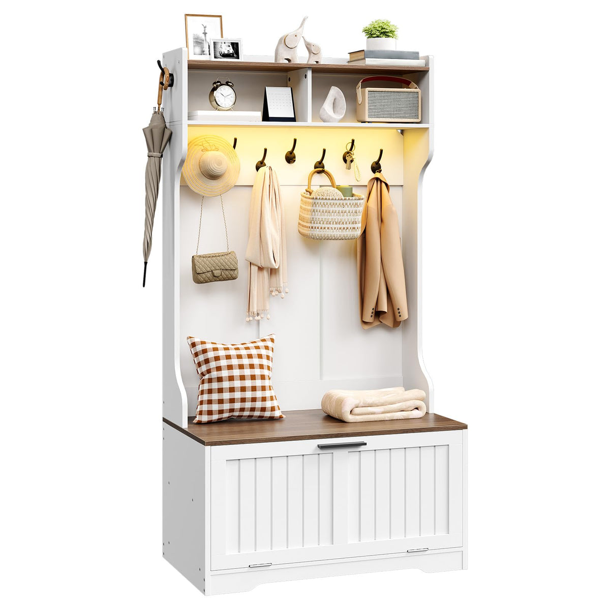 LED Hall Tree with Shoe Bench