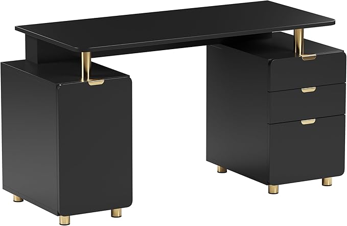 Modern Office Desk with Storage Drawers & File Cabinet
