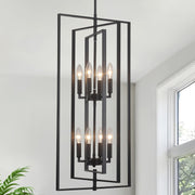 8-Light Black Farmhouse Tiered Chandelier