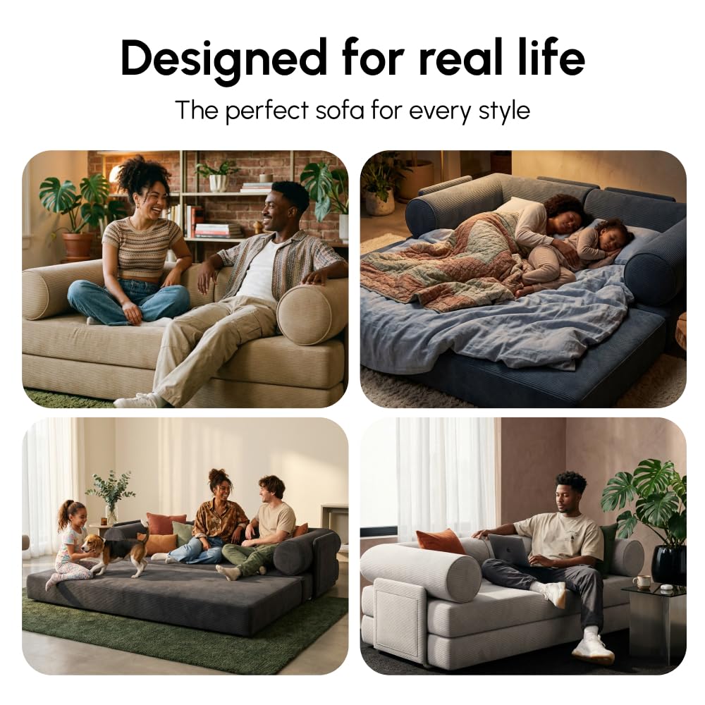 Green Corduroy Modular Sofa Bed