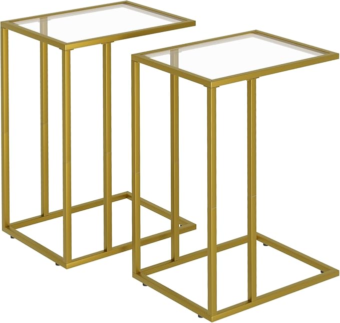 C-Shaped Side Table with Tempered Glass Top