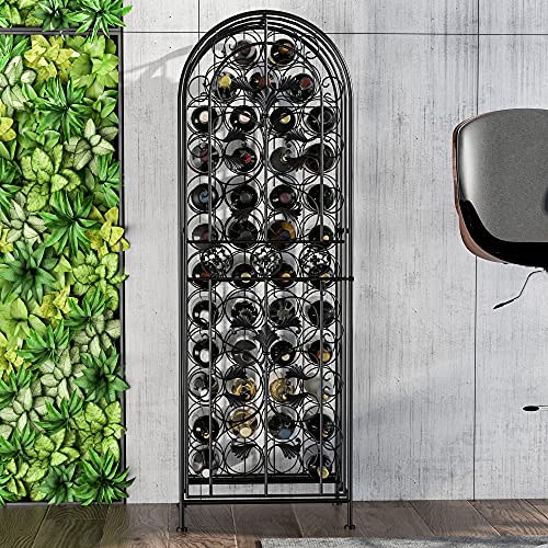 HOMCOM 45 Bottle Wrought Iron Wine Rack Jail with Lock - Black