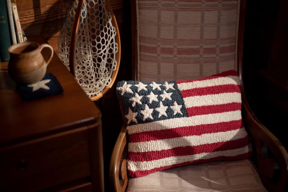 Hand-Hooked Wool Throw Pillow – Stars & Stripes