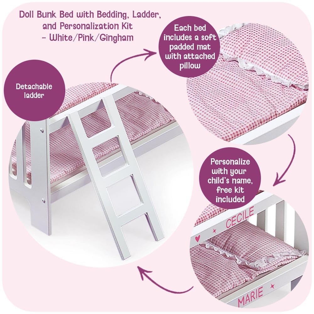 Doll Bunk Bed with Bedding & Ladder
