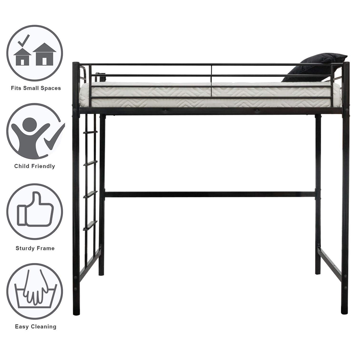 Black Twin Metal Loft Bed