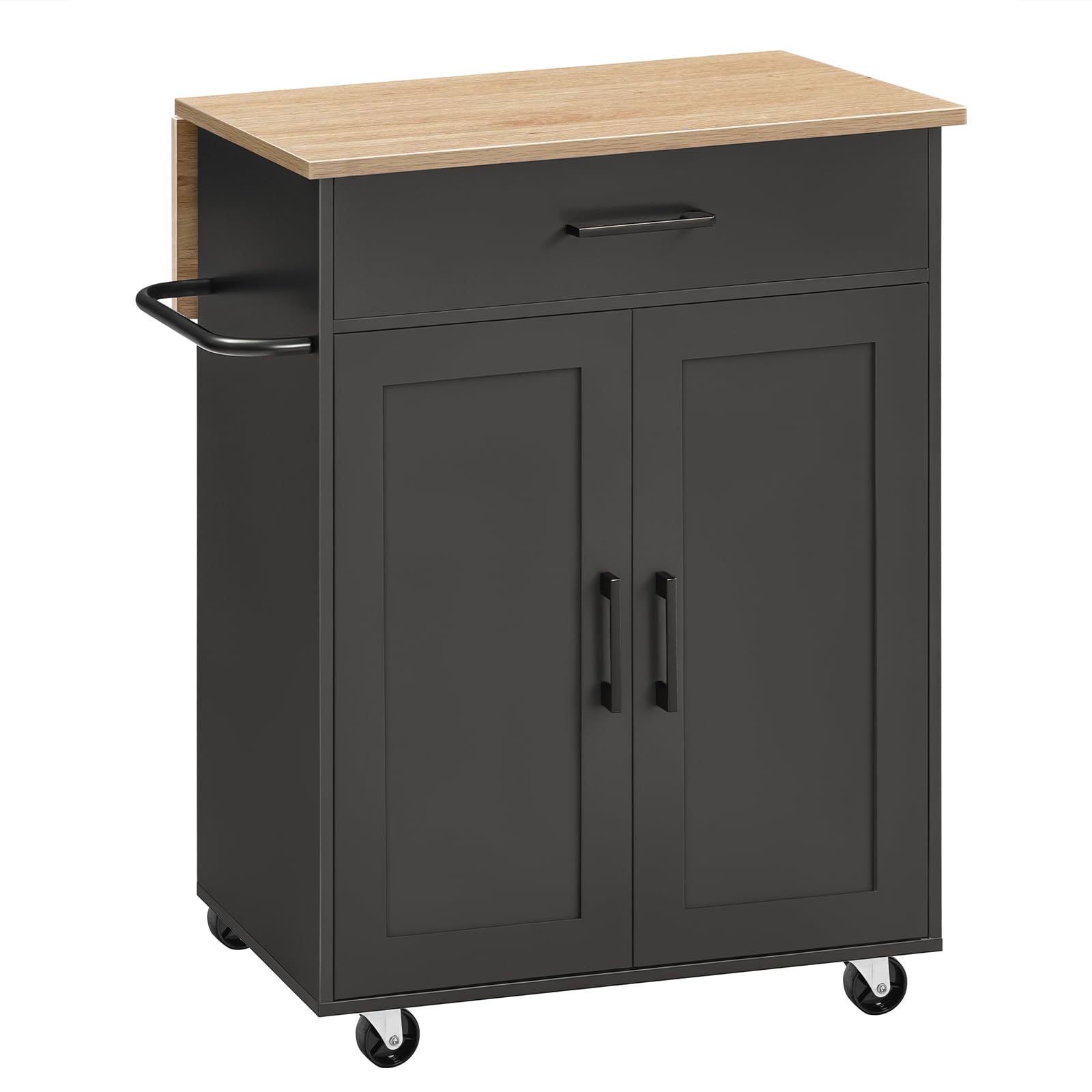 MAHANCRIS Kitchen Island on Wheels with Drop Leaf, Folding Countertop Kitchen Island Cart, Kitchen Islands Table with Towel Rack, Drawer, for Kitchen, Dining Room, Black and Natural KINB12501