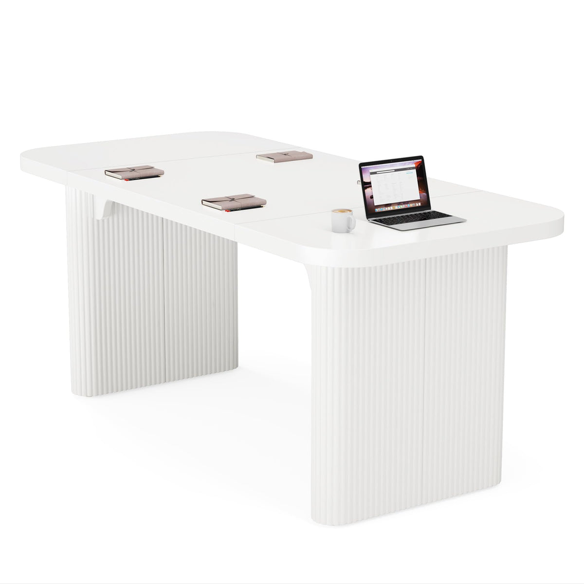 Tribesigns 5 ft Conference Table, Modern Rectangular Meeting Seminar Table with Double Pedestal, 62-Inch Large Boardroom Table for Office (White)