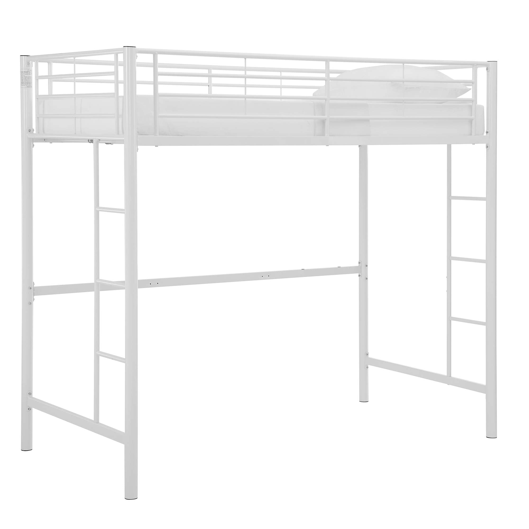 Metal Twin Loft Bed with Guardrails & Ladder