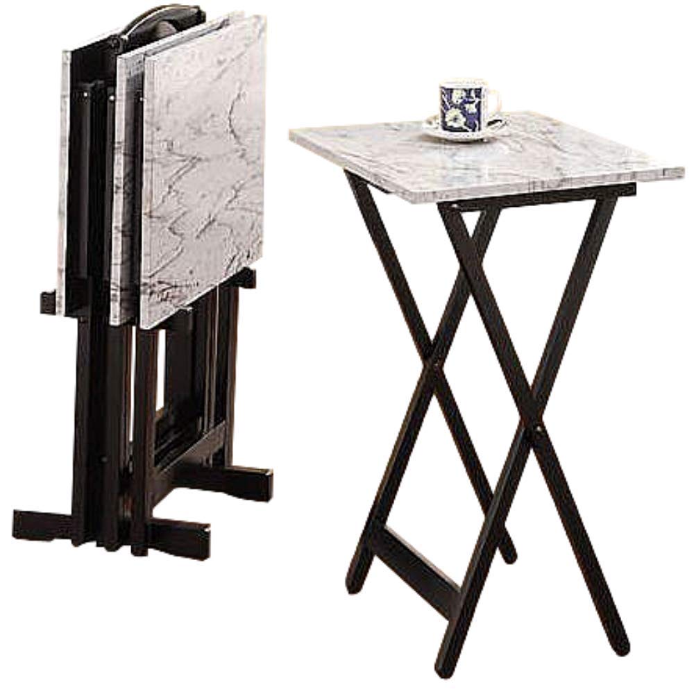 Wood Folding Snack Table Set of 4 White Marble Look Table Top Portable TV Tray Game Table Foldable Sofa End Table Couch Laptop Stand Serving Home Living Room Kitchen Furniture & eBook by BADA Shop