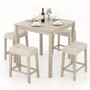 NAFORT 5 PCS Small Dining Table Set, Farmhouse Breakfast Nook Set with 4 Upholstered Saddle Stools, Space-Saving Wooden Bar Table Set for Living Room, Dining Room, Home Bar& Kitchen