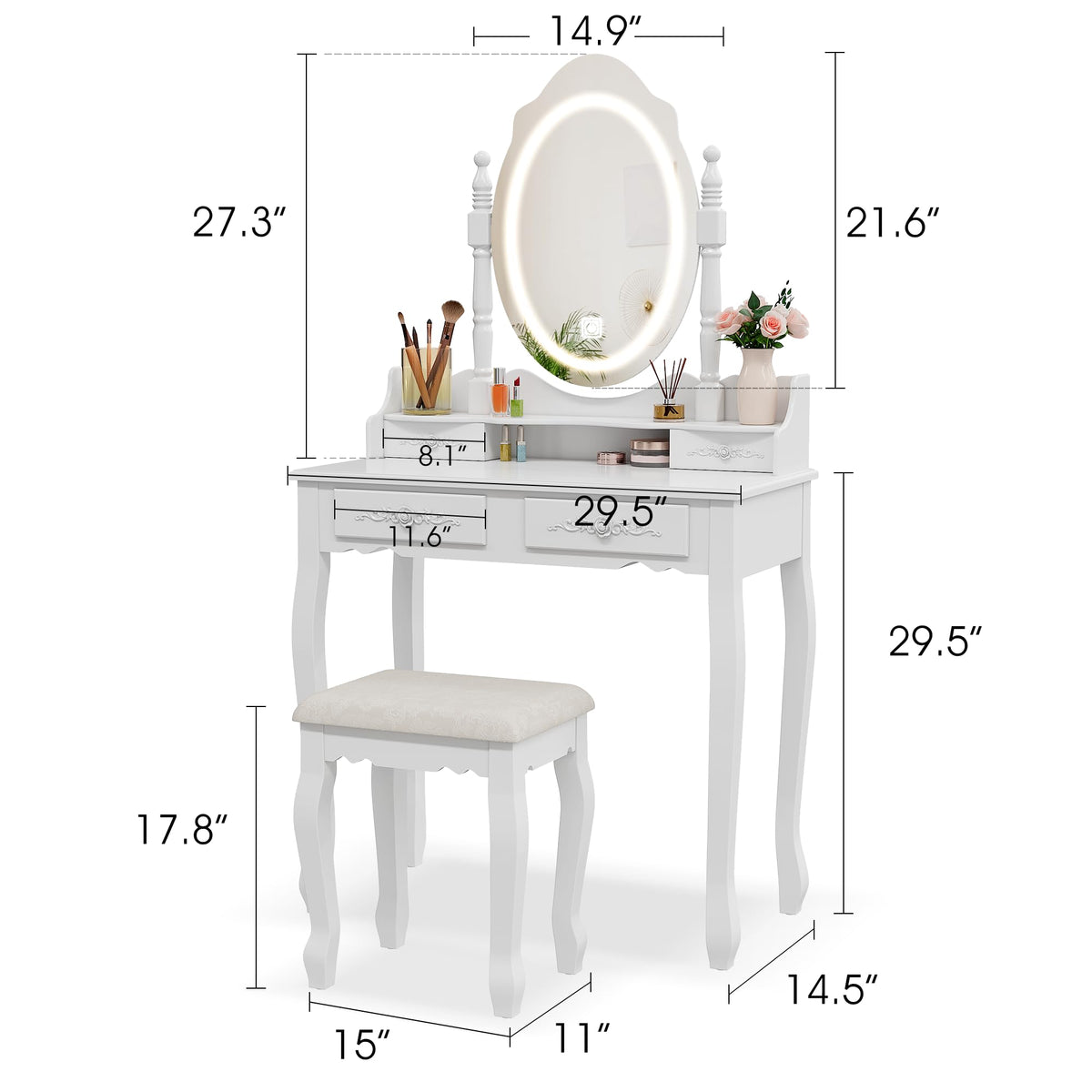 LED Mirror Vanity Desk Set