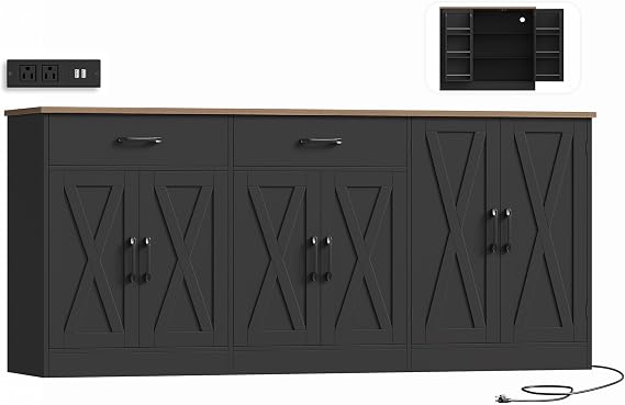 Farmhouse Buffet Cabinet with Charging Station