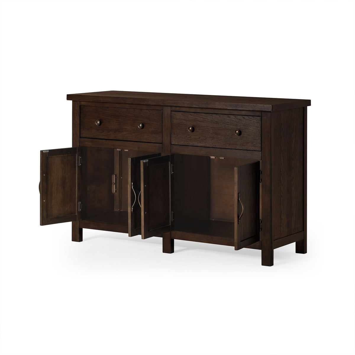 Maven Lane Felix Rustic Large Wooden Sideboard, Accent Buffet Server Table with Doors for Kitchen or Living Room in Weathered Brown Finish