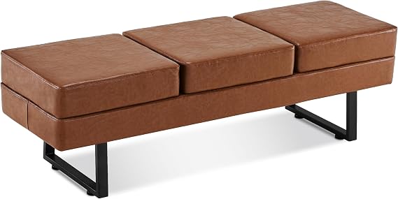 3-Seat Faux Leather Reception Bench