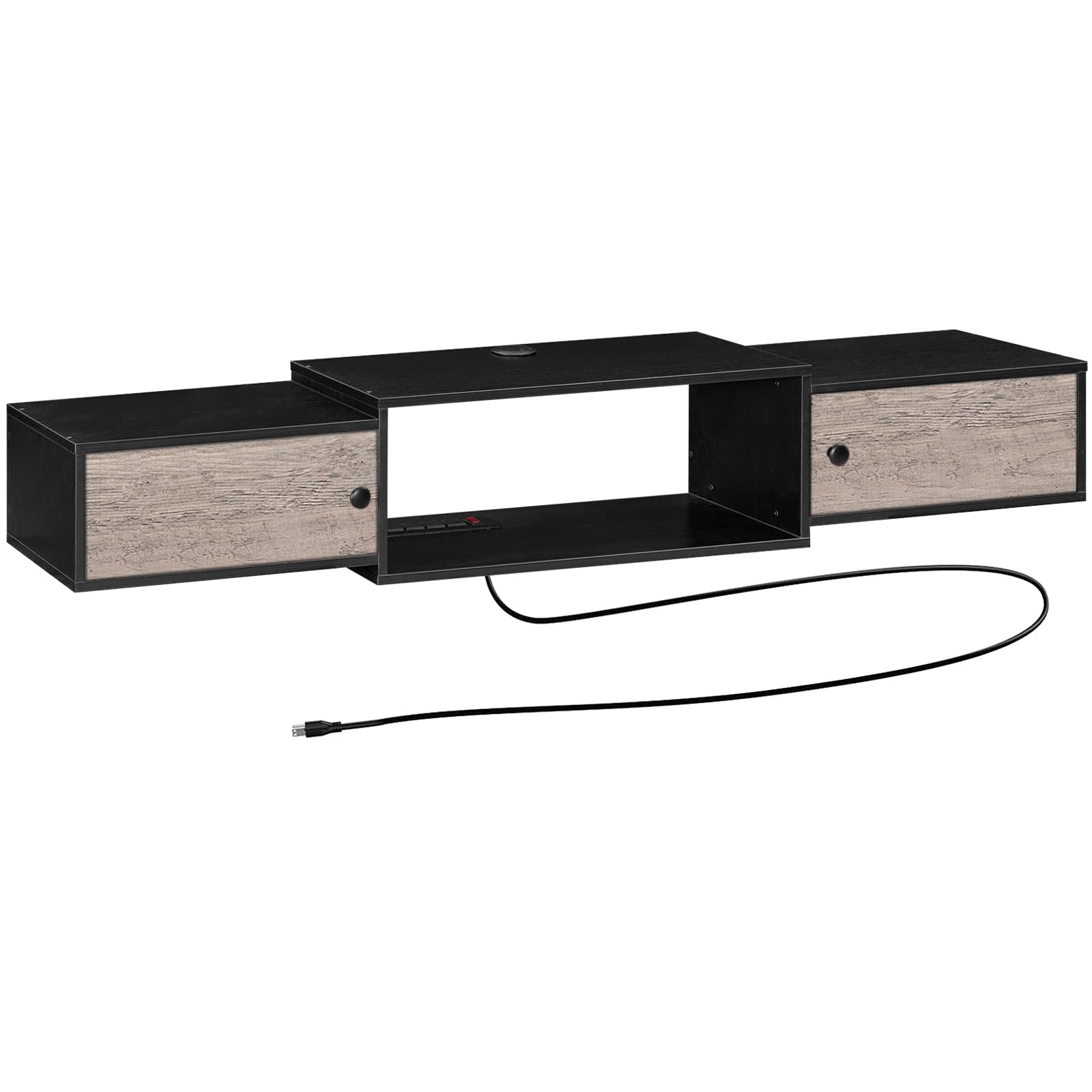 HOOBRO 55" Floating TV Stand with Power Outlets, Modern Wall Mounted Media Console Shelf with Doors, Entertainment Center for Under TV Storage, for Living Room, Bedroom, Greige and Black BG11UDS01