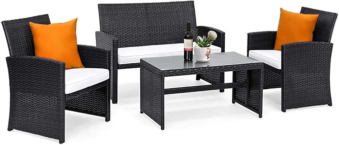 4-Piece Outdoor Rattan Patio Conversation Set