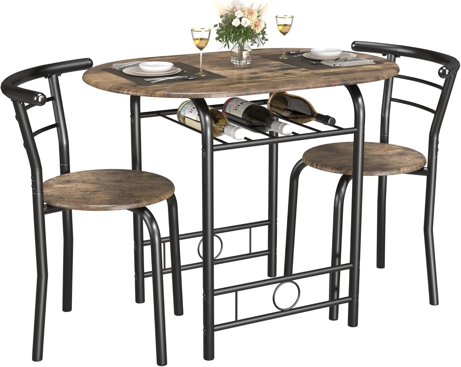 3-Piece Kitchen Table & Chair Set with Wine Rack