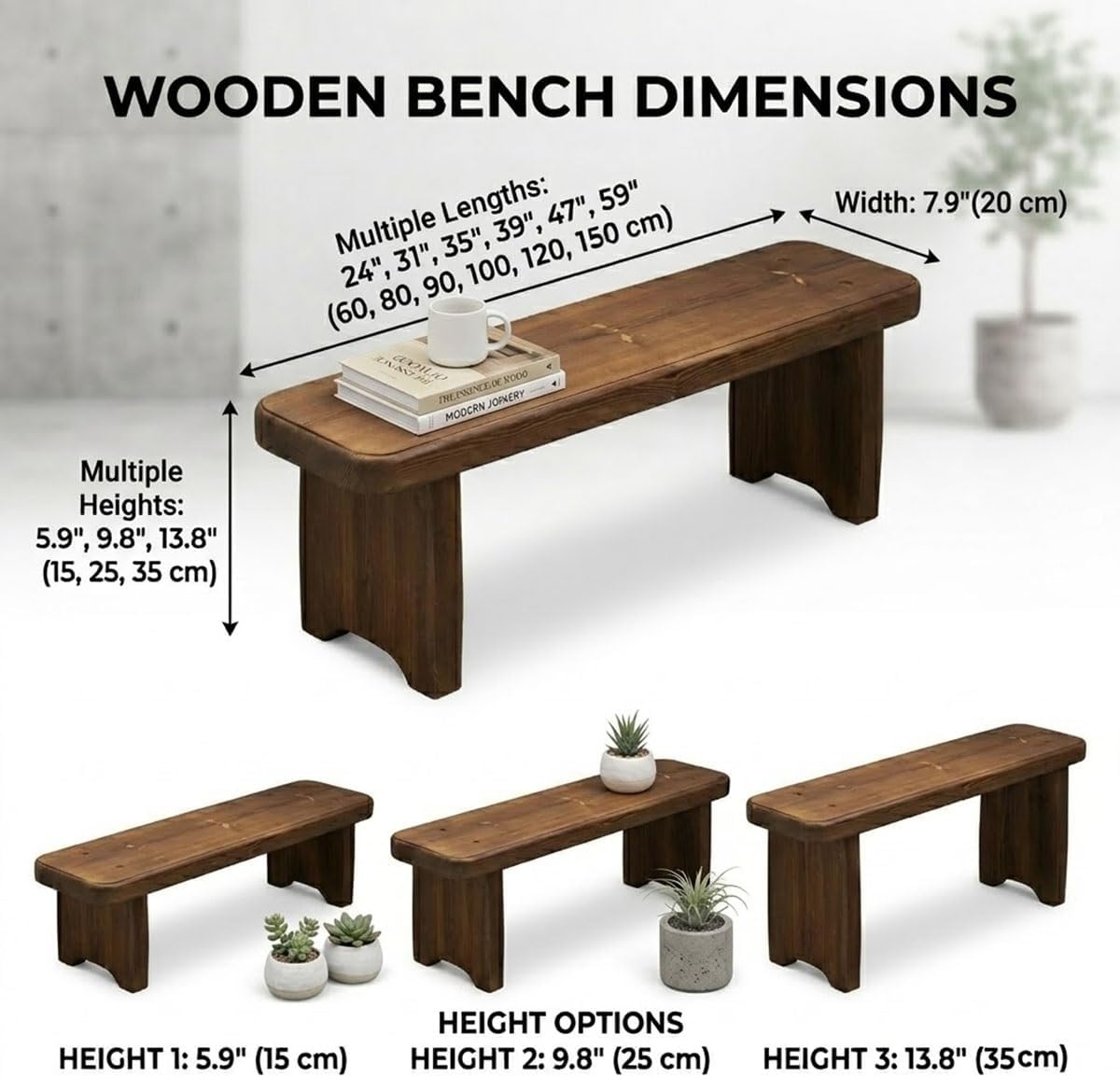 Wnanch Entryway Bench, 24" to 59" Solid Wood Bench, Wooden Shoe Bench for Entryway, Farmhouse End of Bed Bench for Bedroom, Dining Room, Kitchen, Window Seat, Outdoor Garden Bench Seat