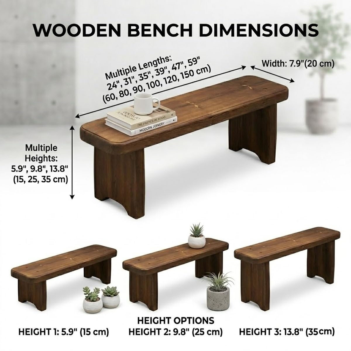 Wnanch Entryway Bench, 24" to 59" Solid Wood Bench, Wooden Shoe Bench for Entryway, Farmhouse End of Bed Bench for Bedroom, Dining Room, Kitchen, Window Seat, Outdoor Garden Bench Seat