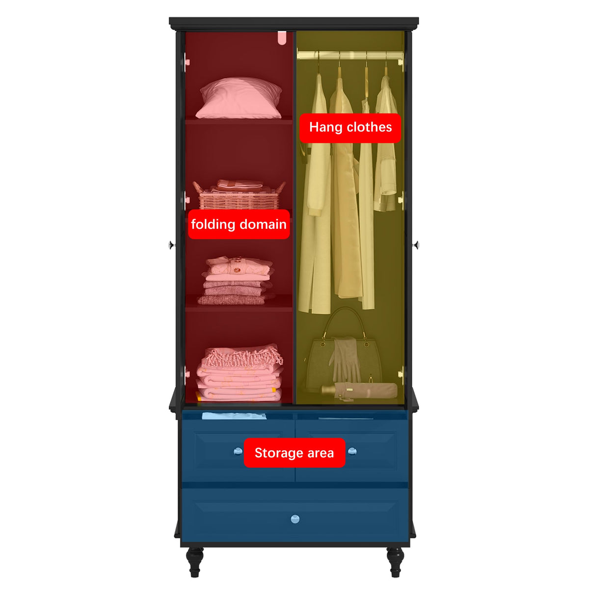 Black Wardrobe with 3 Drawers