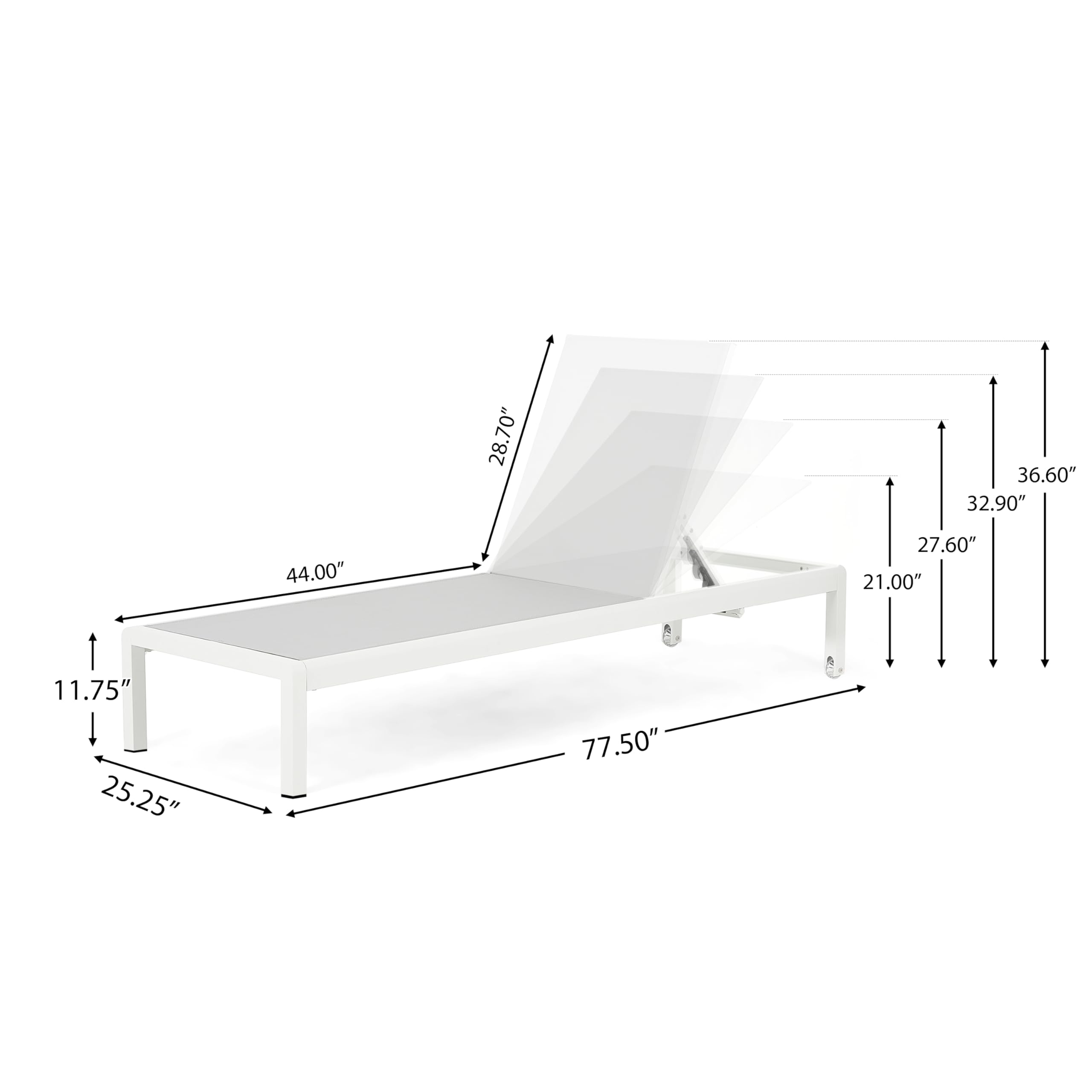 Christopher Knight Home Set of 2 Berton Outdoor Mesh Seat Chaise Lounge Chairs, Patio Adjustable Aluminum Frame Single Lounge Sofa, Poolside/Garden/Backyard Seating, All-Weather Furntiure, Gray+White