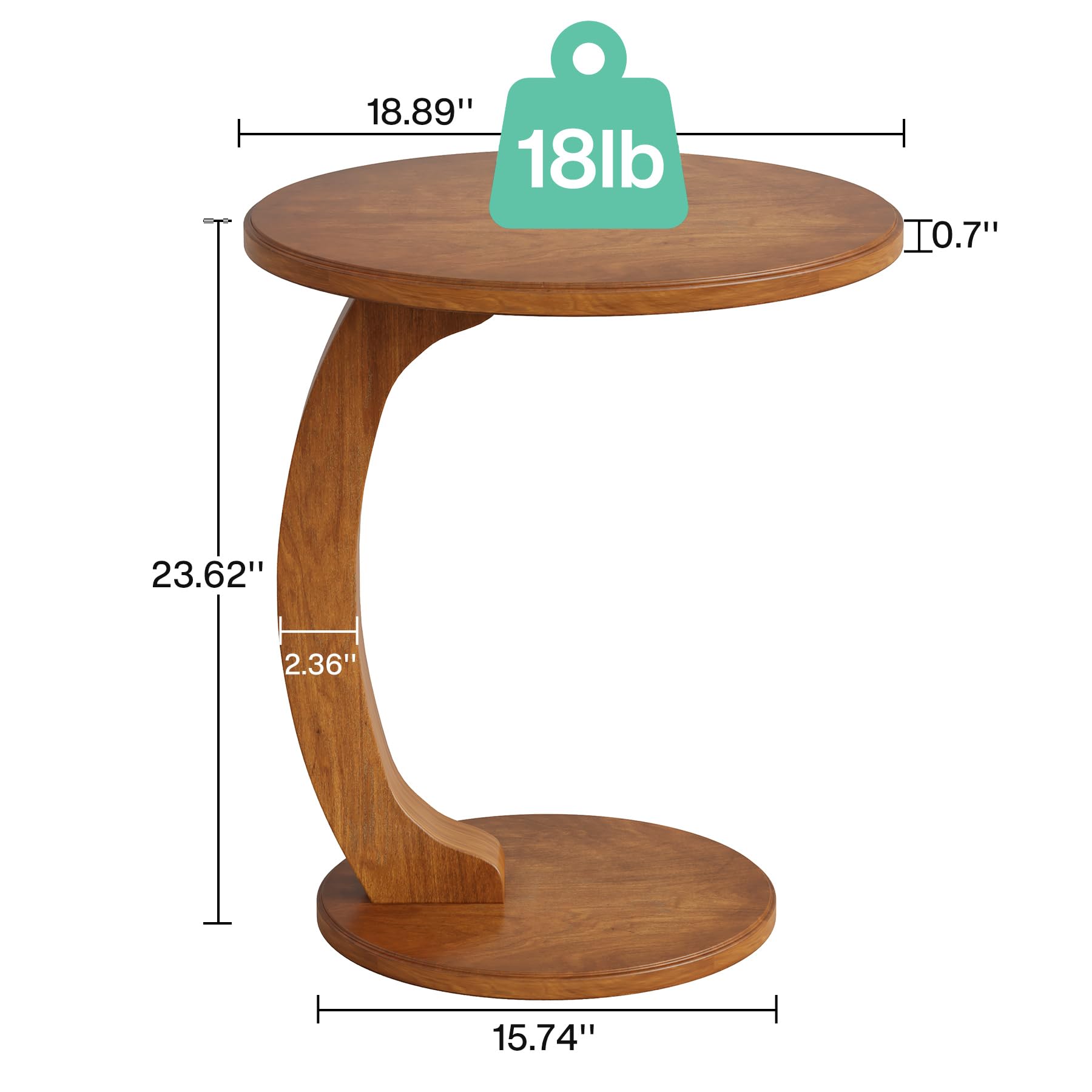 Tribesigns Small Round End Table for Living Room, C-Shaped Sofa Side Table for Couch, Retro Boho Bedside Nightstand, Brown