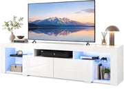 WLIVE 63 Inch TV Stand for 55/65/70 Inch TVs, Modern Entertainment Center with 20 LED Lights & 2 Large Storage Drawers, Media Console Table, Gaming Television Stands for Living Room, Bedroom, White