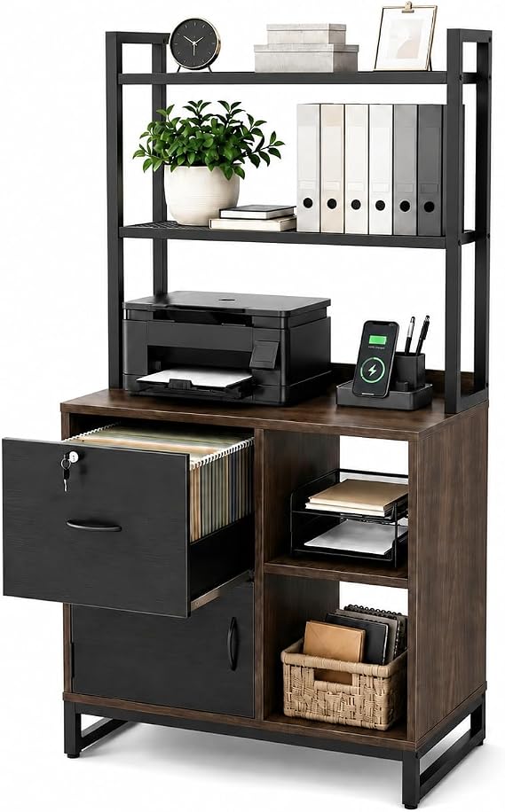 Vertical Filing Cabinet with Bookshelf