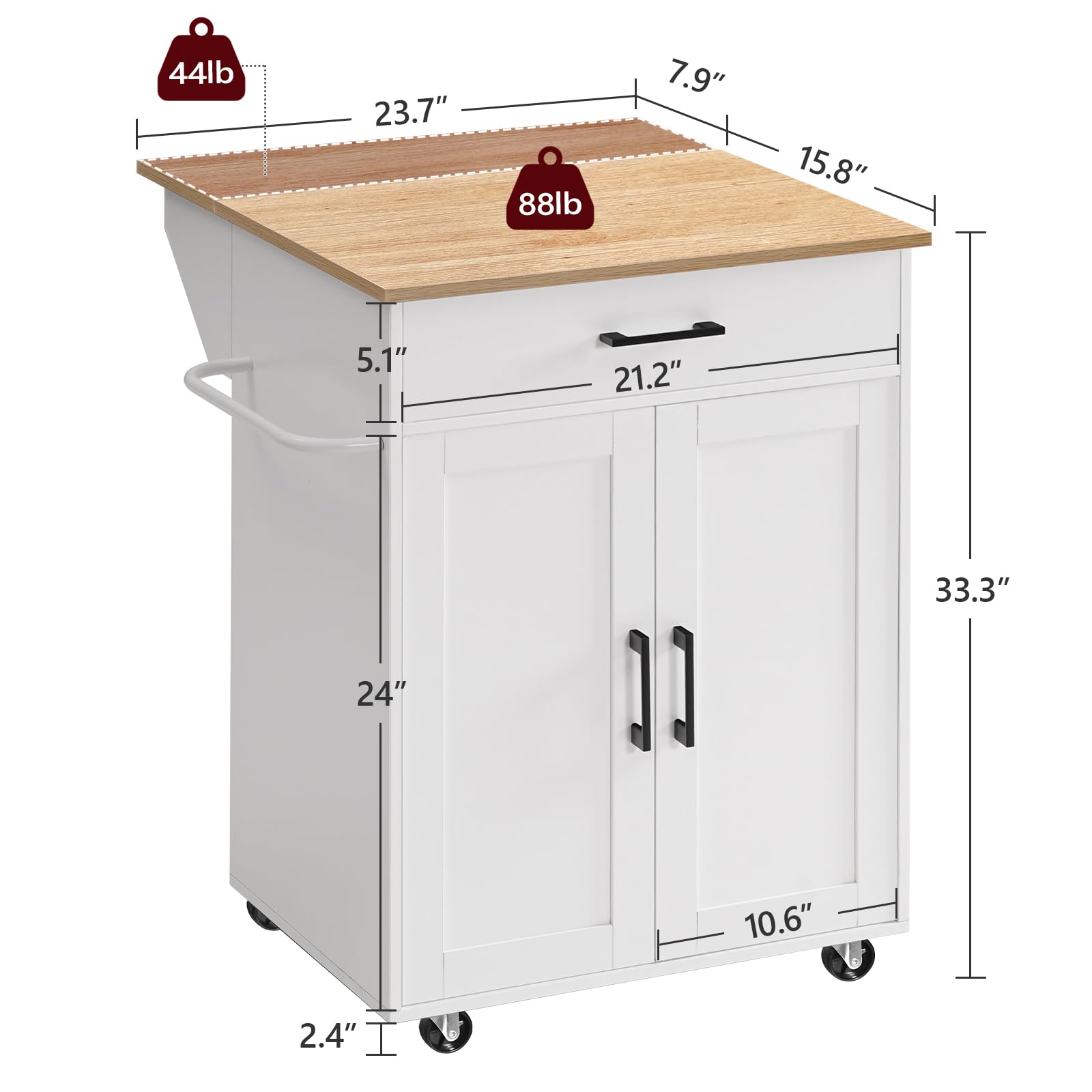 Kitchen Island Cart with Drop Leaf & Folding Countertop