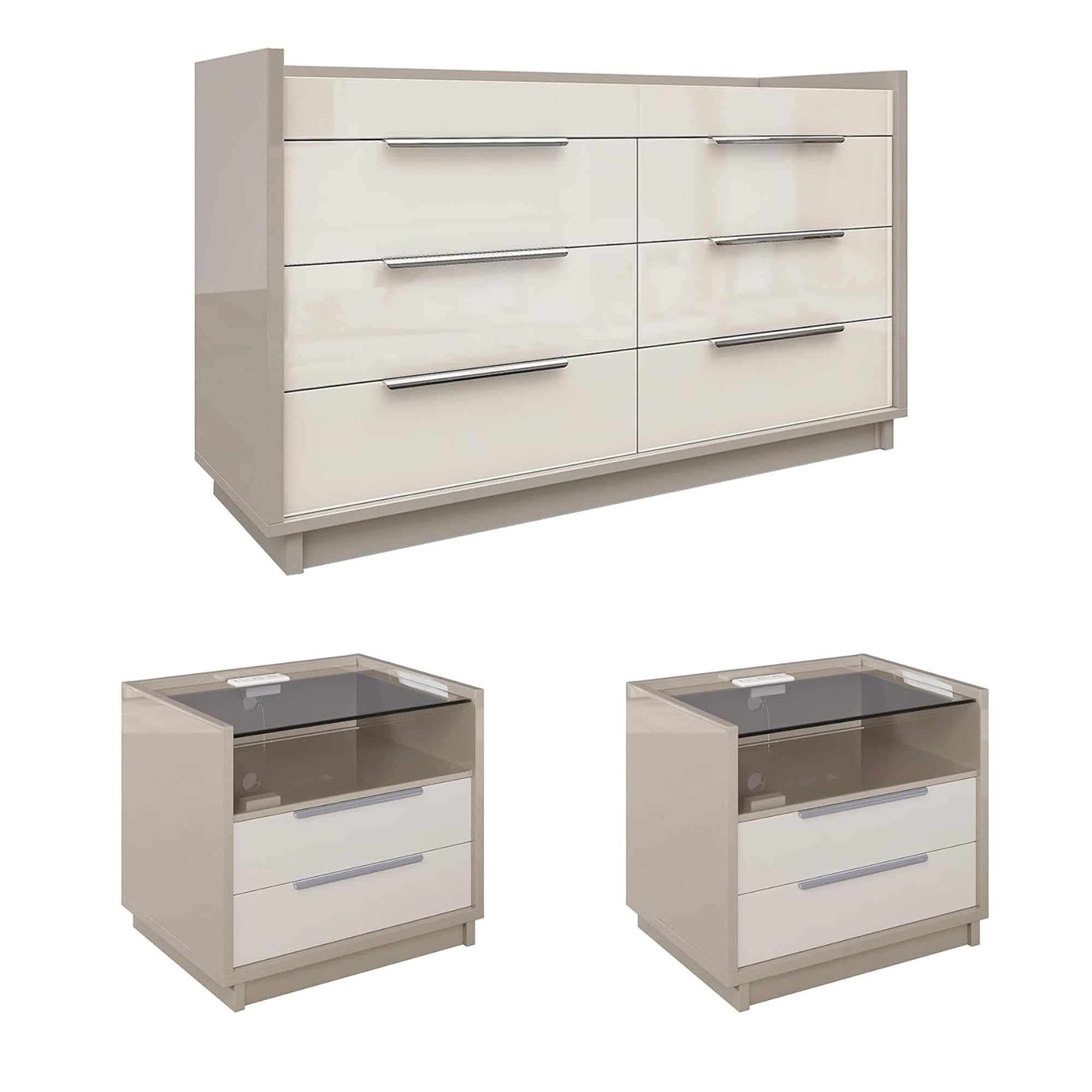 3-Piece Bedroom Dresser Set with LED & Charging Nightstands