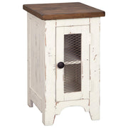 Farmhouse Chairside End Table with Cabinet Door & Metal Grill