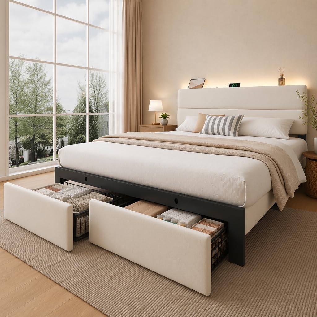 Queen Upholstered Storage Bed