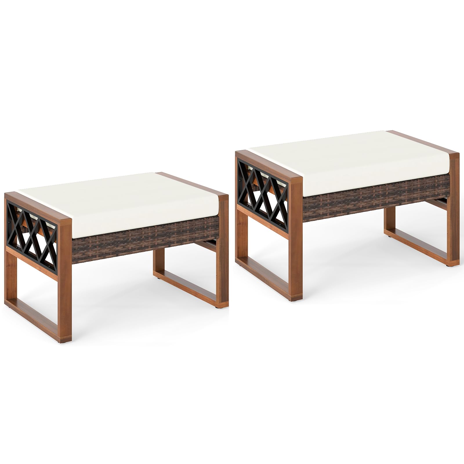 Wicker Outdoor Ottomans Set of 2