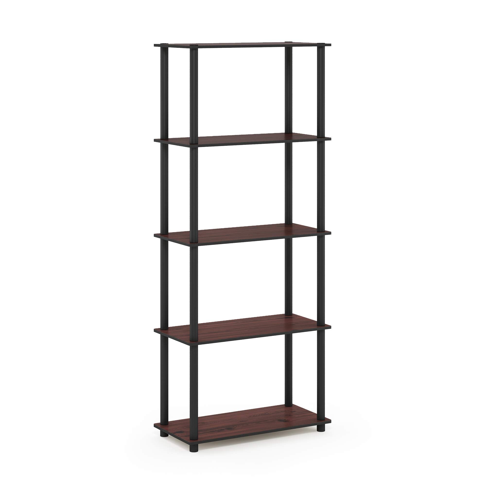 Furinno TURN-N-TUBE Storage Shelves, 5-Tier Book Shelf, Corner Shelf, Toolless Open Shelves, for Organization and Storage, Living Room, Garage, Home Office, Dark Cherry